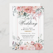 Einladung der Pink Watercolor Peony Wedding (Vorne/Hinten)