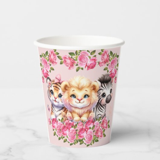 Einladung der Pink WIld Animal Girl's Baby Shower Pappbecher (Vorderseite)