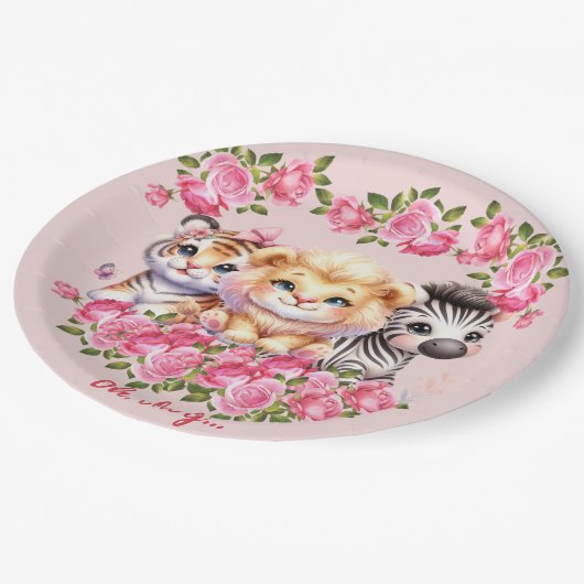 Einladung der Pink WIld Animal Girl's Baby Shower Pappteller (Schrägansicht)