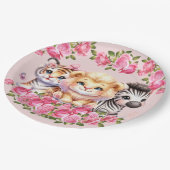 Einladung der Pink WIld Animal Girl's Baby Shower Pappteller (Schrägansicht)