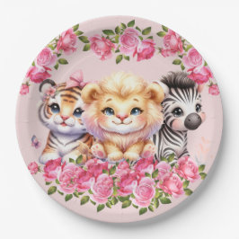 Einladung der Pink WIld Animal Girl's Baby Shower Pappteller