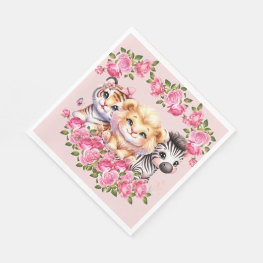 Einladung der Pink WIld Animal Girl's Baby Shower Serviette (Ecke)