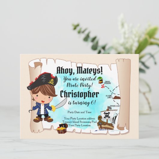 Einladung der Pirate Birthday Party (Stehend Vorderseite)