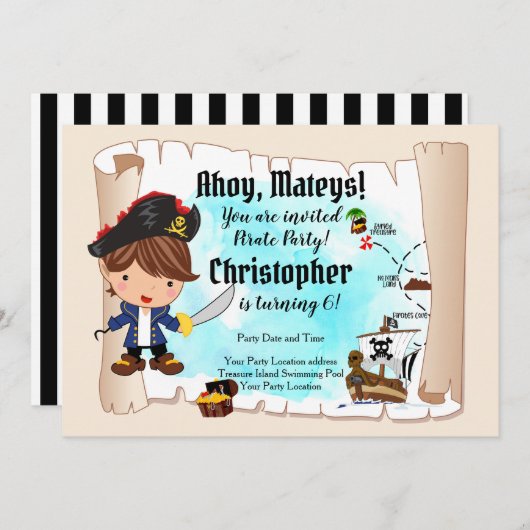 Einladung der Pirate Birthday Party (Vorne/Hinten)