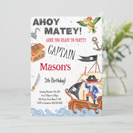 Einladung der Pirate Birthday Party (Stehend Vorderseite)