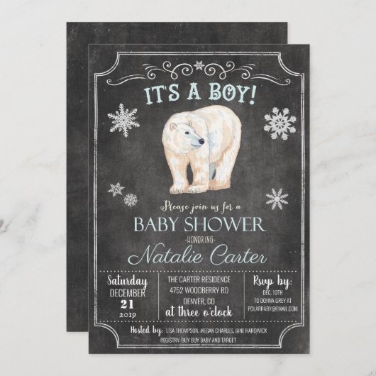 Einladung der Polar Bear Boy Baby Dusche (Vorne/Hinten)