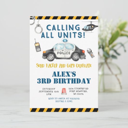 Einladung der Polizei zum Geburtstag (Stehend Vorderseite)