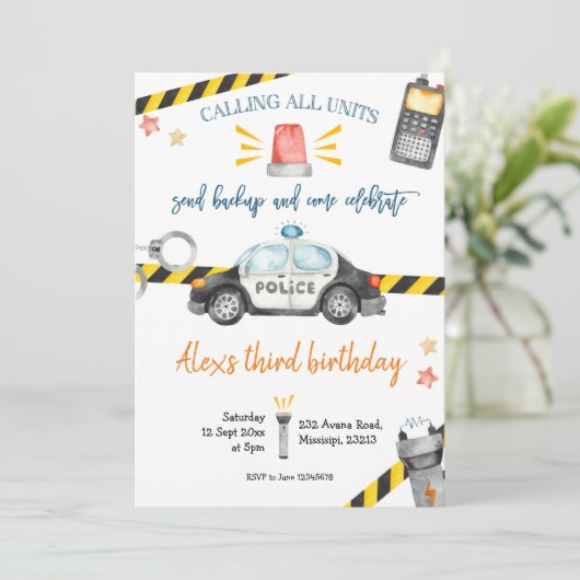 Einladung der Polizei zum Geburtstag (Stehend Vorderseite)