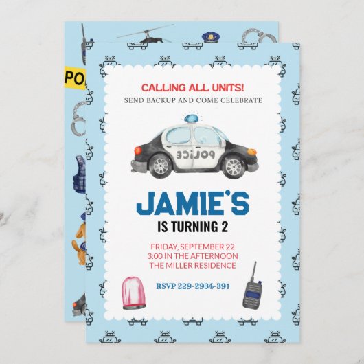 Einladung der Polizei zum Geburtstag (Vorne/Hinten)