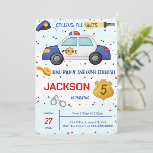 Einladung der Polizei zum Geburtstag (Stehend Vorderseite)