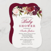 Einladung der Red Floral Baby Shower Burgundy (Vorne/Hinten)