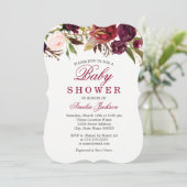 Einladung der Red Floral Baby Shower Burgundy (Stehend Vorderseite)