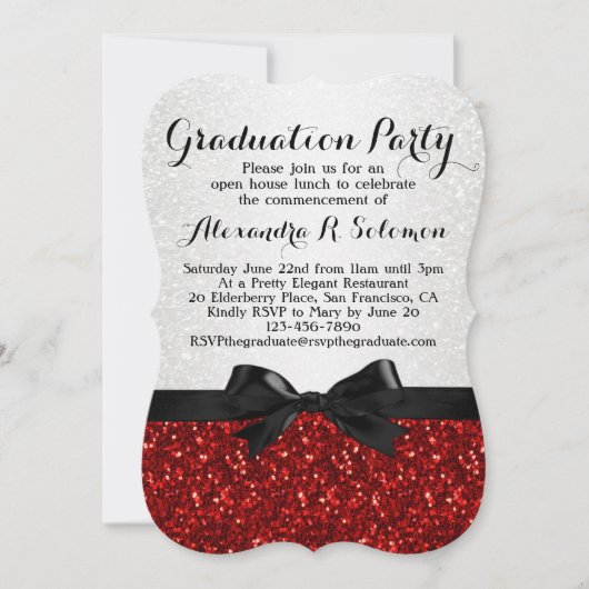 Einladung der Red Glitzer Look Bow Graduation Part (Vorderseite)