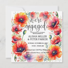 Einladung der Red Poppie Watercolor Engagement Par
