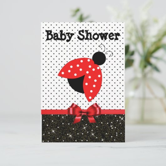 Einladung der RedLadybug Babydusche von Mädchen (Stehend Vorderseite)