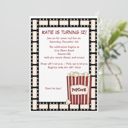 Einladung der Reel Time Birthday Party (Stehend Vorderseite)