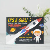 Einladung der Rocket Girl Outer Space Babydusche (Stehend Vorderseite)