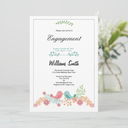 Einladung der "Romantic Floral Engagement Party" (Stehend Vorderseite)