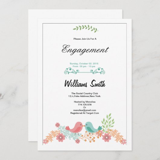 Einladung der "Romantic Floral Engagement Party" (Vorne/Hinten)