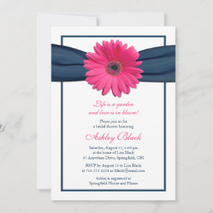 Einladung der rosa Gerbera Navy Ribbon Bridal Dusc