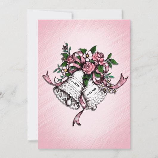 Einladung der rosa Hochzeitsglocken (Rückseite)