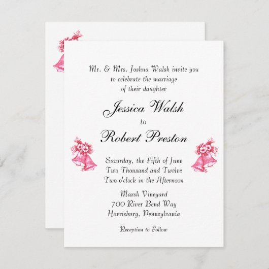 Einladung der rosa Hochzeitsglocken (Vorne/Hinten)