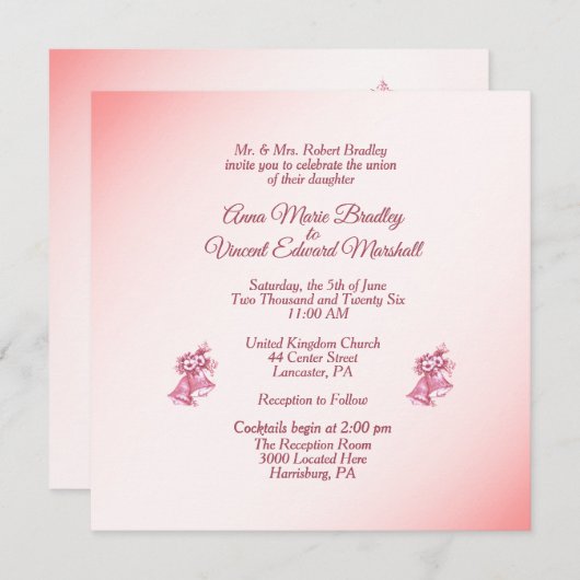 Einladung der rosa Hochzeitsglocken (Vorne/Hinten)