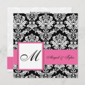 Einladung der rosa Wedding Monogram Damask (Vorne/Hinten)