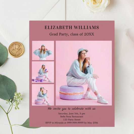 Einladung der Rose Gold Foto Graduation Party