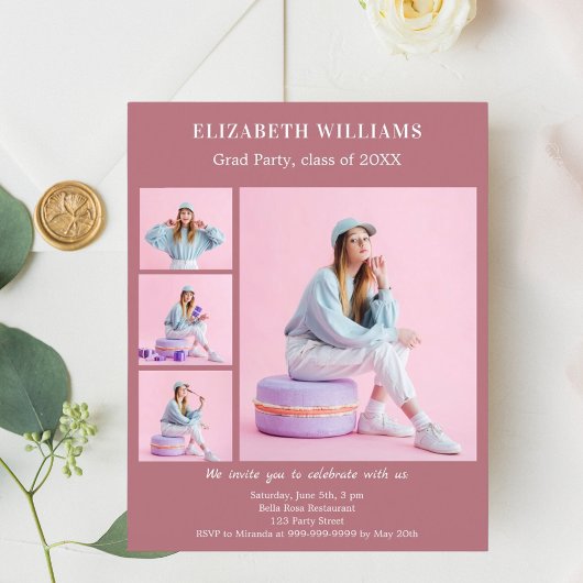 Einladung der Rose Gold Foto Graduation Party