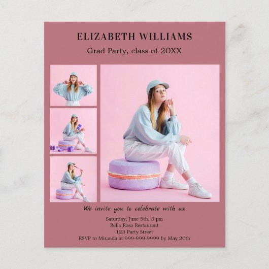 Einladung der Rose Gold Foto Graduation Party (Vorderseite)