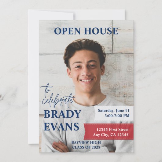 Einladung der Rot- und Navy-Foto-Graduierungsparte (Vorderseite)