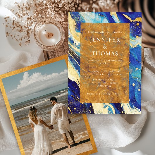 Einladung der Royal Navy Blue Gold Hochzeit mit Fo