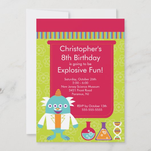 Einladung der "Science Birthday Party" (Vorderseite)