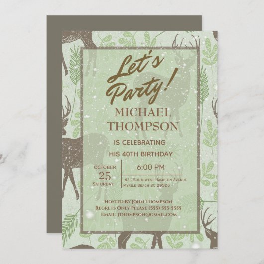 Einladung der Snowy Deer Hunter Birthday Party (Vorne/Hinten)