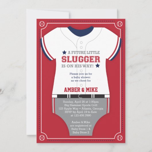 Einladung der Sporthinderdusche, Baseball, Rot, Bl (Vorderseite)