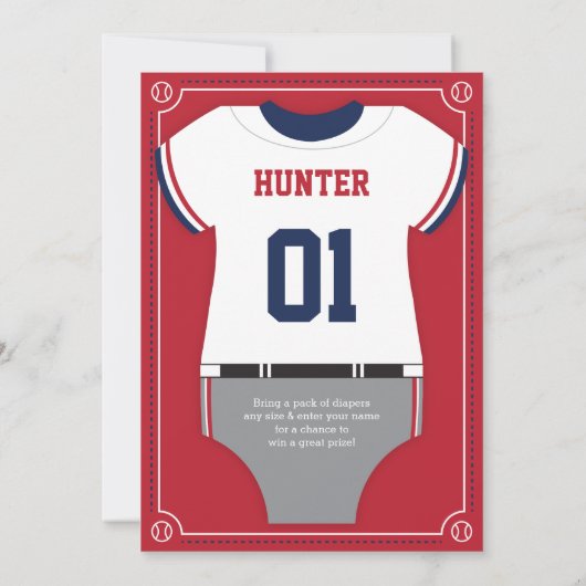 Einladung der Sporthinderdusche, Baseball, Rot, Bl (Rückseite)