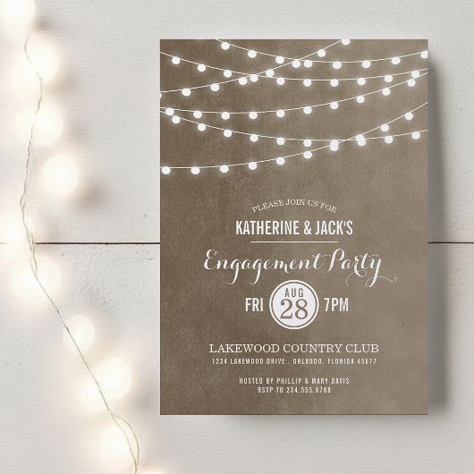 Einladung der Taupe String Lights Engagement Party