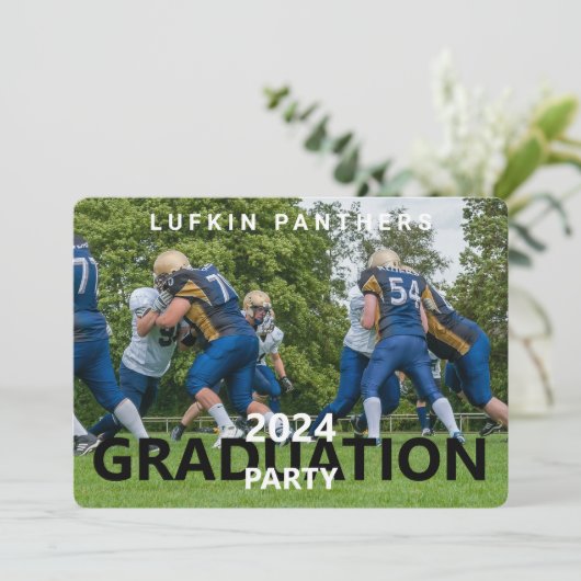 Einladung der Team Sport Foto Graduation Party (Stehend Vorderseite)