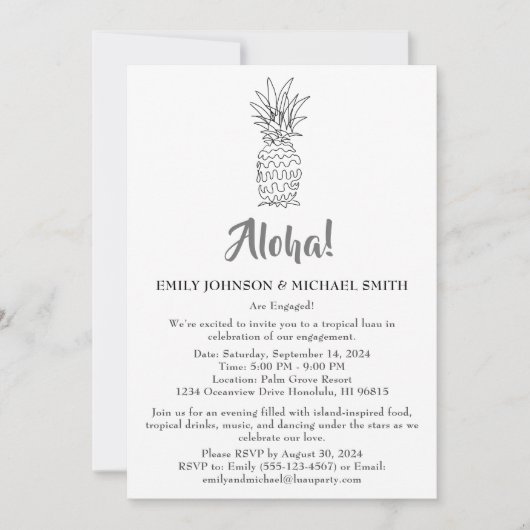Einladung der Tropical Luau Engagement Party (Vorderseite)