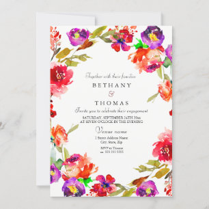 Einladung der tropischen Red Lila Floral Engagemen