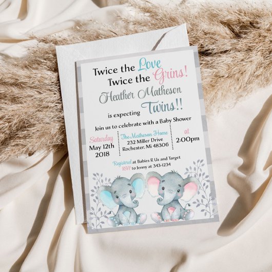 Einladung der Twin Elephant Baby Shower