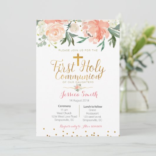 Einladung der Twin Girl First Communitation (Stehend Vorderseite)