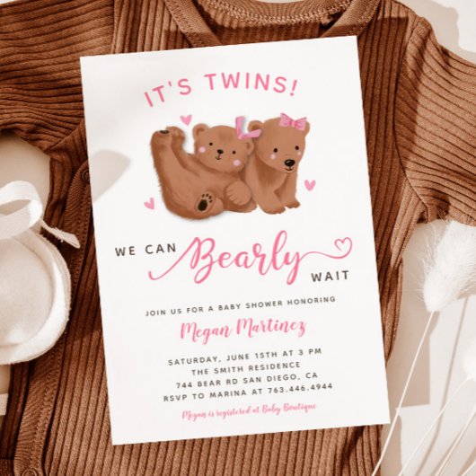 Einladung der Twin Girls Cub Bear Baby Shower