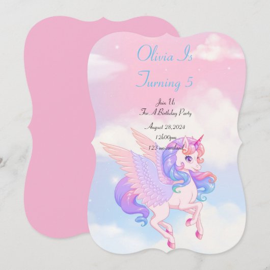 EINLADUNG DER UNICORN BIRTHDAY (Vorne/Hinten)