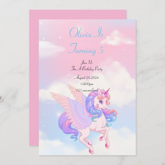 EINLADUNG DER UNICORN BIRTHDAY (Vorne/Hinten)