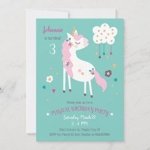 Einladung der Unicorn Magical Birthday Party