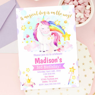 Einladung der Unicorn Magical Birthday Party