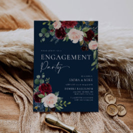 Einladung der Verlobung Navy Floral Burgundy Blush