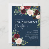 Einladung der Verlobung Navy Floral Burgundy Blush (Vorderseite)